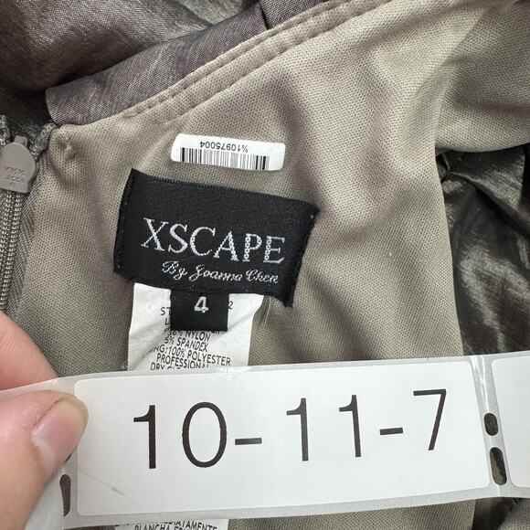 Xscape Dress Women 4 Brown Gray One Shoulder Ruffle Cocktail Party Ruched Formal - Picture 3 of 7